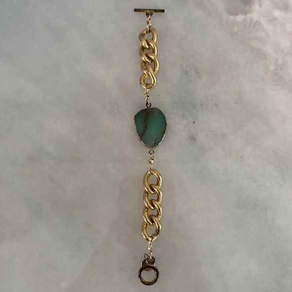 BLB Designs Chunky Curb Chain Gemstone Accent Toggle Clasp Bracelet Gold-tone 7" - Picture 3 of 4